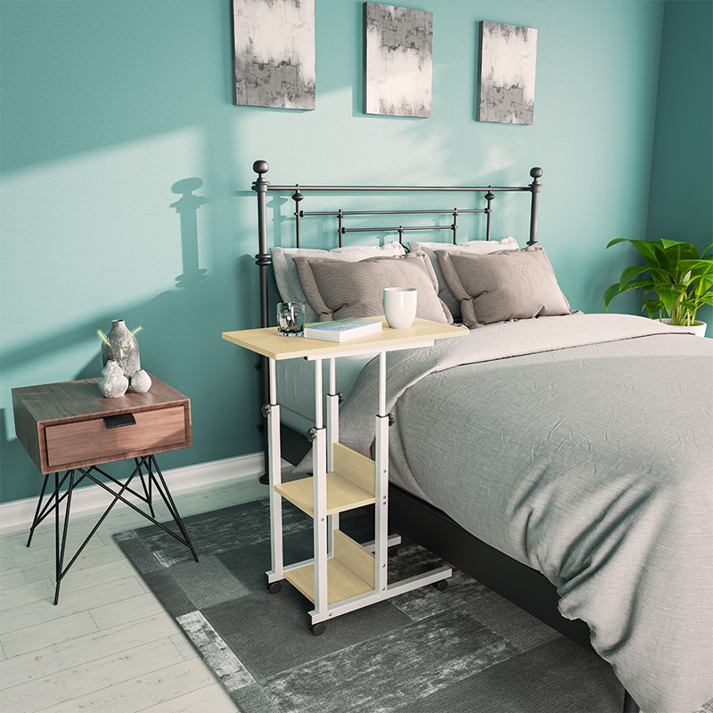 072-000049 Βοηθητικό τραπέζι Babs pakoworld τροχήλατο λευκό-φυσικό 60x40x71-92εκ