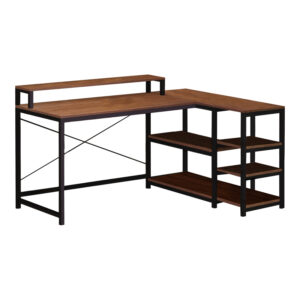 Γραφείο γωνιακό αναστρέψιμο Tebul pakoworld MDF-metal σε καρυδί απόχρωση 130x60x88εκ