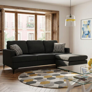 Γωνιακός καναπές με σκαμπό Slim pakoworld υφασμάτινος χρώμα ανθρακί με μαξιλάρια 185x140x70εκ