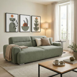 Kαναπές-κρεβάτι τριθέσιος Harmonious pakoworld μπουκλέ λαδι 223.5x92x81εκ