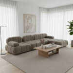 Kαναπές τριθέσιος με σκαμπό Hypnotic I pakoworld ύφασμα με μαξιλάρια σε γκρι-μπεζ απόχρωση 294x196x76εκ - Image 2