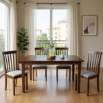 Tραπεζαρία επεκτεινόμενη Mabor-Houston pakoworld ξύλο σε καρυδί απόχρωση 120-150x80x73