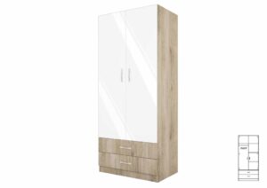 Ντουλάπα Δίφυλλη με 2 Εξωτερικά Συρτάρια