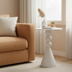 Βοηθητικό τραπέζι Bilane pakoworld μέταλλο σε κρεμ απόχρωση Φ39x60εκ