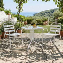 Τραπεζαρία Watson-Sussie pakoworld σετ 3τεμ μέταλλο λευκό- γυαλί 70x70x70εκ