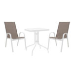 Τραπεζαρία Watson-Calan pakoworld σετ 3τεμ μέταλλο λευκό- γυαλί 70x70x70εκ