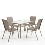 Τραπεζαρία Ensure-Calan pakoworld 5τεμ μέταλλο-γυαλί σε σαμπανιζέ απόχρωση 140x80x70εκ - Image 2