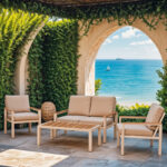 Σαλόνι κήπου Fashionable pakoworld σετ 4τμχ ύφασμα μπεζ-λευκό αλουμίνιο-plywood σε φυσική απόχρωση - Image 2