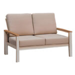 Σαλόνι κήπου Fashionable pakoworld σετ 4τμχ ύφασμα μπεζ-λευκό αλουμίνιο-plywood σε φυσική απόχρωση - Image 4