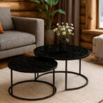 Τραπέζια σαλονιού Solme pakoworld 2τεμ μαύρο εφε μαρμάρου με μαύρα μεταλλικά πόδια - Image 3