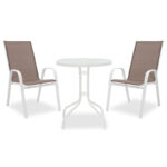 Τραπεζαρία κήπου Calan-Watson σετ 3τεμ pakoworld μέταλλο λευκό-textilene καφέ