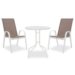 Τραπεζαρία κήπου Calan-Watson σετ 3τεμ pakoworld μέταλλο λευκό-textilene καφέ