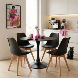 Τραπεζαρία Gaston-Balou pakoworld σετ 5τεμ pp-mdf σε μαύρη-φυσική απόχρωση Φ120x73εκ