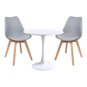 Τραπεζαρία Elijah-Gaston pakoworld σετ 3τεμ pp-pu σε γκρι-λευκή απόχρωση με φυσικό πόδι Φ60x74εκ