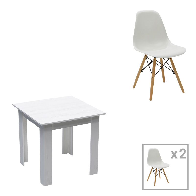 200-001249 Τραπεζαρία Manka-Julita pakoworld σετ 3τεμ σε λευκή απόχρωση 80x80x77εκ