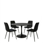 Τραπεζαρία Balou-Noor pakoworld σετ 5τεμ MDF μαύρο-ύφασμα μαυρο Φ120x73εκ - Image 2