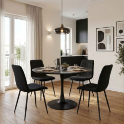 Τραπεζαρία Balou-Noor pakoworld σετ 5τεμ MDF μαύρο-ύφασμα μαυρο Φ120x73εκ