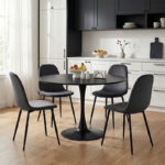 Τραπεζαρία Bella-Balou pakoworld σετ 5τεμ MDF μαύρο-βελούδο ανθρακί Φ120x73εκ