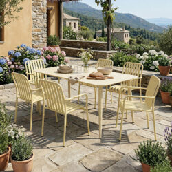 Τραπεζαρία Heven Vista pakoworld σετ 7τεμ σαμπανί αλουμίνιο 150x80x72εκ