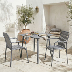 Τραπεζαρία Heven Vista pakoworld σετ 3τεμ ανθρακί αλουμίνιο 80x80x72εκ