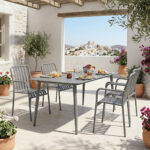 Τραπεζαρία Heven Vista pakoworld σετ 5τεμ ανθρακί αλουμίνιο 150x80x72εκ