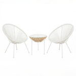 Σαλόνι Εξωτερικού Χώρου Acapulco pakoworld  Σετ 3τεμ λευκό μέταλλο με pe rattan σε φυσική απόχρωση Φ50x52εκ - Image 2