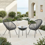 Σαλόνι Εξωτερικού Χώρου Acapulco pakoworld Σετ 3τεμ μαύρο μέταλλο με pe rattan Φ50x52εκ