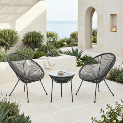 Σαλόνι Εξωτερικού Χώρου Acapulco pakoworld Σετ 3τεμ μαύρο μέταλλο με pe rattan Φ50x52εκ