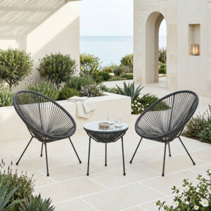 Σαλόνι Εξωτερικού Χώρου Acapulco pakoworld Σετ 3τεμ μαύρο μέταλλο με pe rattan Φ50x52εκ