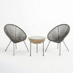 Σαλόνι Εξωτερικού Χώρου Acapulco pakoworld  Σετ 3τεμ μαύρο μέταλλο με pe rattan σε φυσική απόχρωση Φ50x52εκ - Image 2