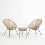 Σαλόνι Εξωτερικού Χώρου Acapulco pakoworld  Σετ 3τεμ μέταλλο μαύρο με pe rattan σε φυσική απόχρωση Φ50x52εκ - Image 2