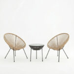 Σαλόνι Εξωτερικού Χώρου Acapulco pakoworld  Σετ 3τεμ pe rattan σε φυσική απόχρωση με μαύρο μέταλλο Φ50x52εκ - Image 2