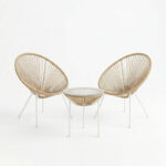 Σαλόνι Εξωτερικού Χώρου Acapulco pakoworld  Σετ 3τεμ μέταλλο λευκό με pe rattan σε φυσική απόχρωση Φ50x52εκ - Image 2