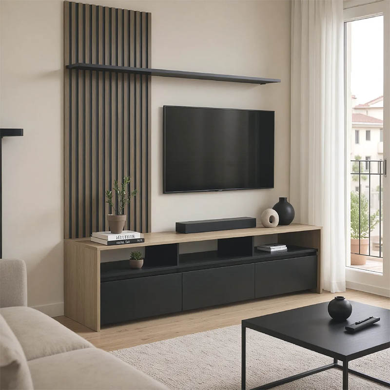 230-000104 Σύνθετο σαλονιού Delfina pakoworld σε sonoma με μαύρη απόχρωση 190x40x199.5εκ