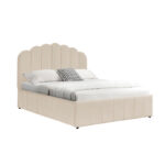 Κρεβάτι Tatiana pakoworld βελούδο μπεζ με αποθηκευτικό χώρο 120x200εκ - Image 2
