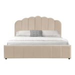 Κρεβάτι Tatiana pakoworld βελούδο μπεζ με αποθηκευτικό χώρο 120x200εκ - Image 4