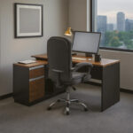 Γραφείο επαγγελματικό με αριστερή γωνία Oscar pakoworld μελαμίνη σε καρυδί-ανθρακί απόχρωση 140x120x76εκ - Image 2