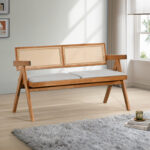 Καναπές Winslow pakoworld διθέσιος ξύλο rubberwood σε ανοιχτό καρυδί χρώμα-ύφασμα ανοιχτό γκρι 130x60x77.5εκ - Image 2