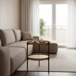 Βοηθητικό τραπέζι Portogie pakoworld mdf φυσικό-μέταλλο μαύρο Φ40x50εκ