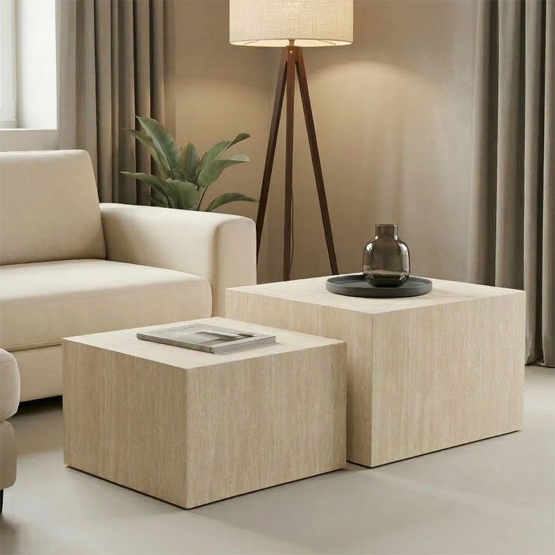 260-000042 Βοηθητικά τραπέζια Coffina pakoworld σετ 2τεμ mdf σε όψη τραβερτίνας