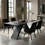 Τραπέζι Meja pakoworld sintered stone μαύρο μαρμάρου -μεταλλικά πόδια 180x90x76εκ