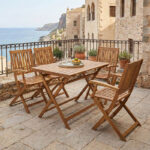 Τραπεζαρία Joter-Jaybo pakoworld σετ 5τεμ πτυσσόμενο φυσικό μασίφ ξύλο ακακίας 100x65x72εκ