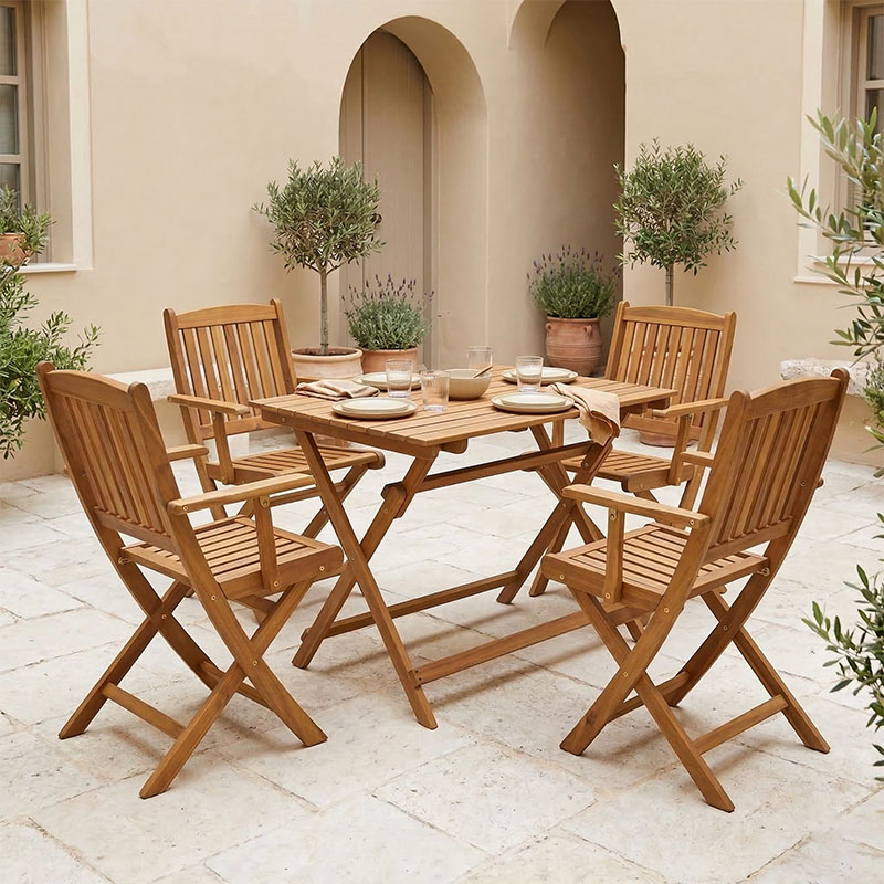 282-000039 Τραπεζαρία Recofly-Jaybo pakoworld σετ 5τεμ πτυσσόμενο φυσικό μασίφ ξύλο ακακίας 100x65x72εκ