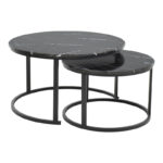 Τραπέζι σαλονιού Revelon pakoworld σετ 2τεμ mdf σε απόχρωση μαύρο όψης μαρμάρου 80x80x45εκ - Image 2