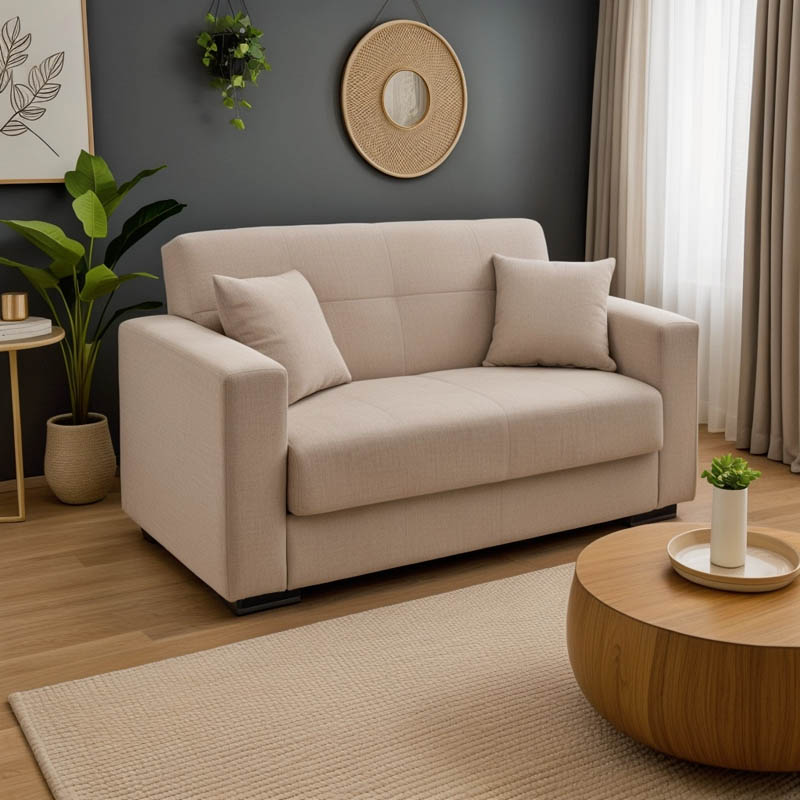 328-000012 Καναπές-κρεβάτι με αποθηκευτικό χώρο διθέσιος Vox pakoworld κρεμ ύφασμα 154x82x83εκ