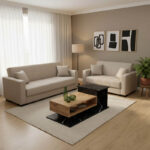 Σετ σαλονιού 2τεμ Vox pakoworld ύφασμα σε κρεμ απόχρωση - Image 2