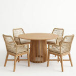 Τραπεζαρία Elaiza-Kenda I pakoworld σετ 5τεμ teak ξύλο σε φυσική-μπεζ απόχρωση Φ120x75εκ - Image 2