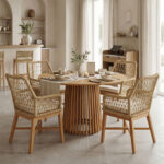 Τραπεζαρία Elaiza-Kenda I pakoworld σετ 5τεμ teak ξύλο σε φυσική-μπεζ απόχρωση Φ120x75εκ