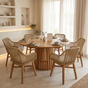 Τραπεζαρία Kalie-Kenda I pakoworld σετ 7τεμ σε φυσική-μπεζ απόχρωση Φ120x75εκ