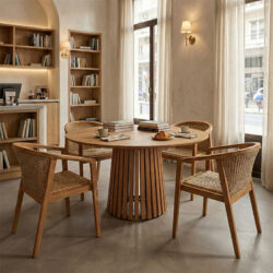 Τραπεζαρία Granny-Kenda I pakoworld σετ 5τεμ σε φυσική-μπεζ απόχρωση Φ120x75εκ